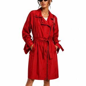 90’s SANYO by Carol Cohen Vibrant Red Trench-Style Raincoat Edgy City Style